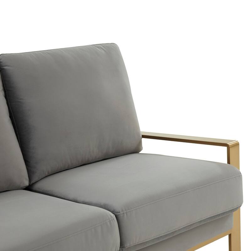 Jefferson Velvet Upholstered 3 Seater Sofa with Brushed Gold Stainless Steel Base and Removable Cushions - 77.1
