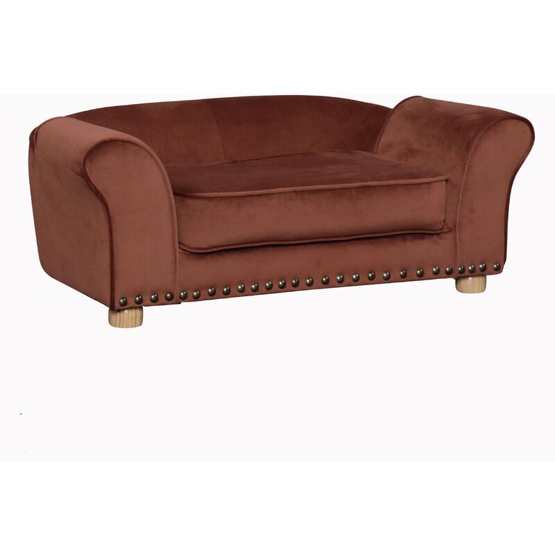 Critter Sitters 34-in. Faux Velvet Pet Bed Sofa for Medium-Sized Dogs and Cats in Brown
