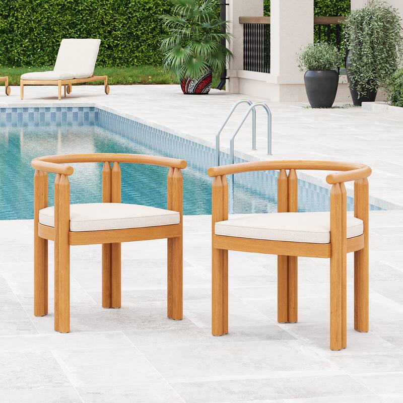 Roomfitters Cove Outdoor Acacia Wood Dining Chairs with Cushions, Teak Finish and Beige Set of 2