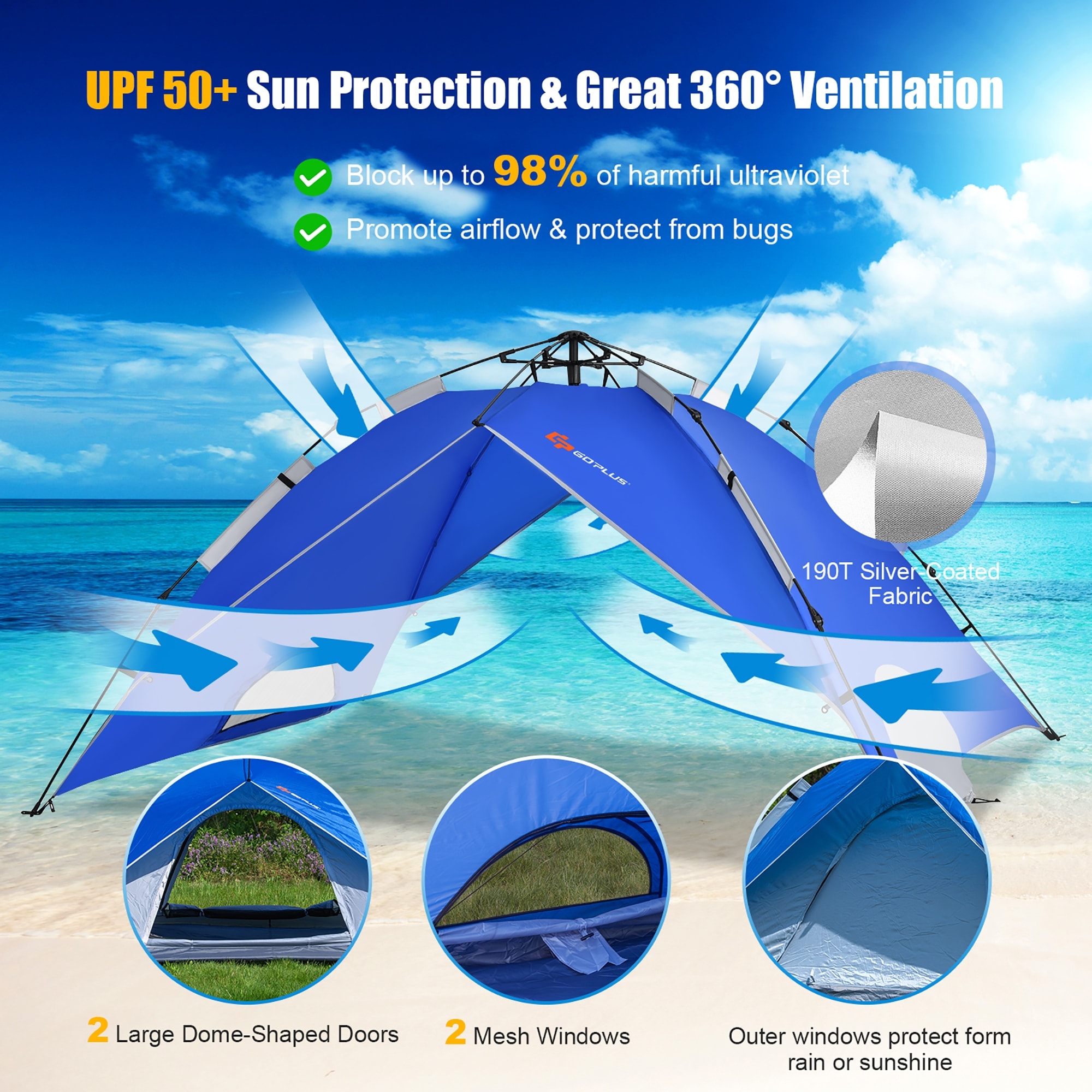 Instant Pop-up Camping Tent 2-in-1 Double-Layer Waterproof Tent