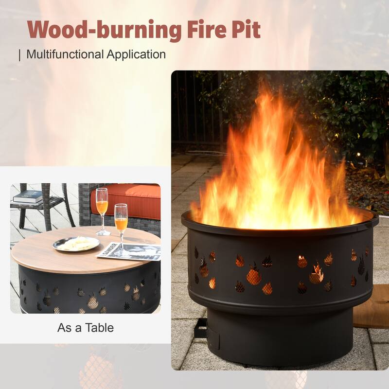 XIZZI 6-piece Outdoor Wicker Furniture Sectional Set with Wood Burning Firepit