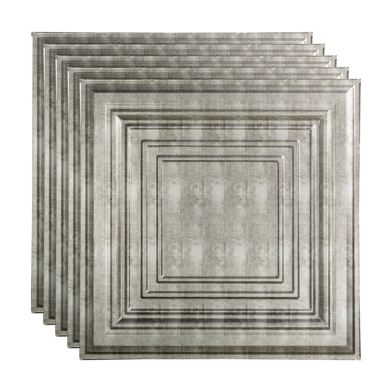 FASÄDE Traditional Style 3 Decorative Vinyl 2ft x 2ft Lay in Ceiling Panel in Crosshatch Silver (5 Pack) - 5 Pack - Crosshatch Silver