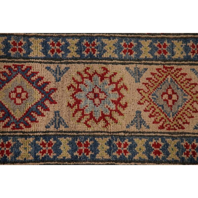 Red Geometric Kazak Area Rug Handmade Oriental Wool Carpet - 6'0" x 8'10"