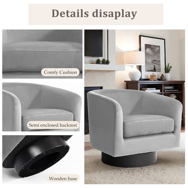 UIXE 360° Swivel Barrel Accent Chair Velvet Armchair For Living Room