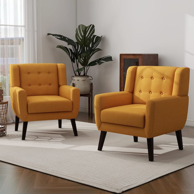 Set of 2 Modern Accent Chair Cotton Linen Upholstered Armchair for Living Room