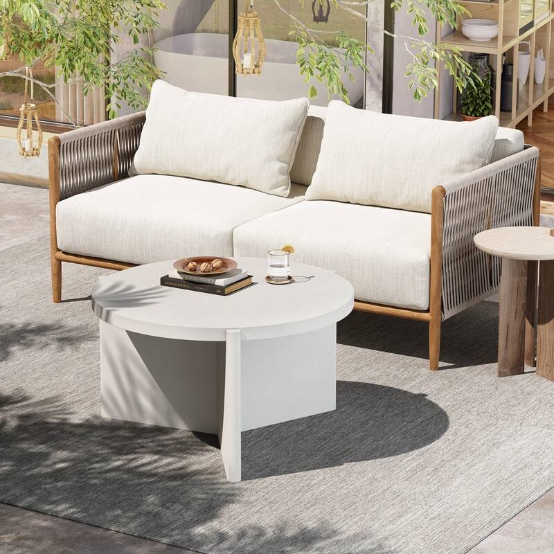 Modern Round Coffee Table with Textured Finish Center Table