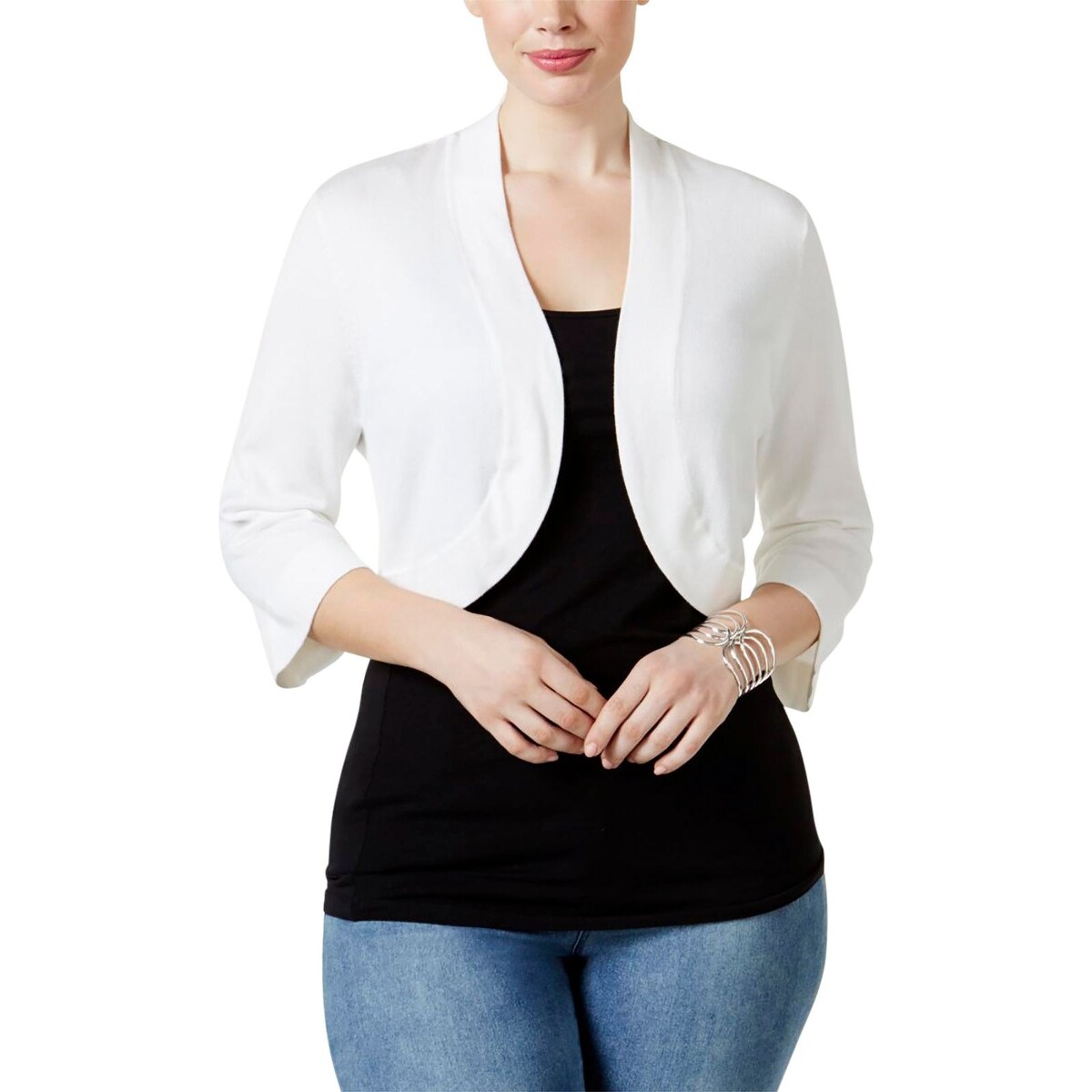 white shrug sweater