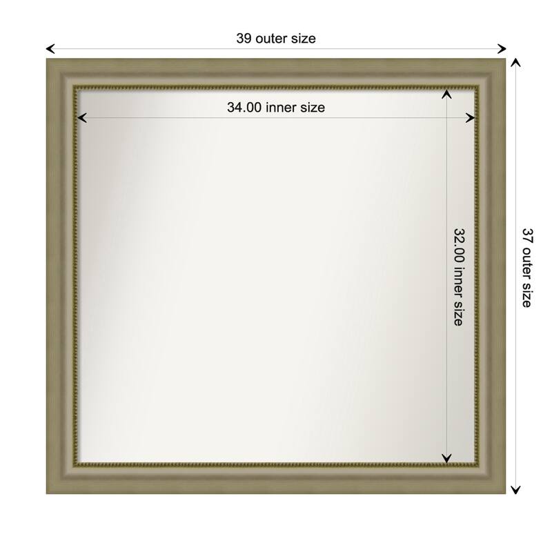 Vegas Silver Framed Non-Beveled Custom Wall Mirror, Bathroom Vanity Mirror - Outer Size: 38.75 x 36.75