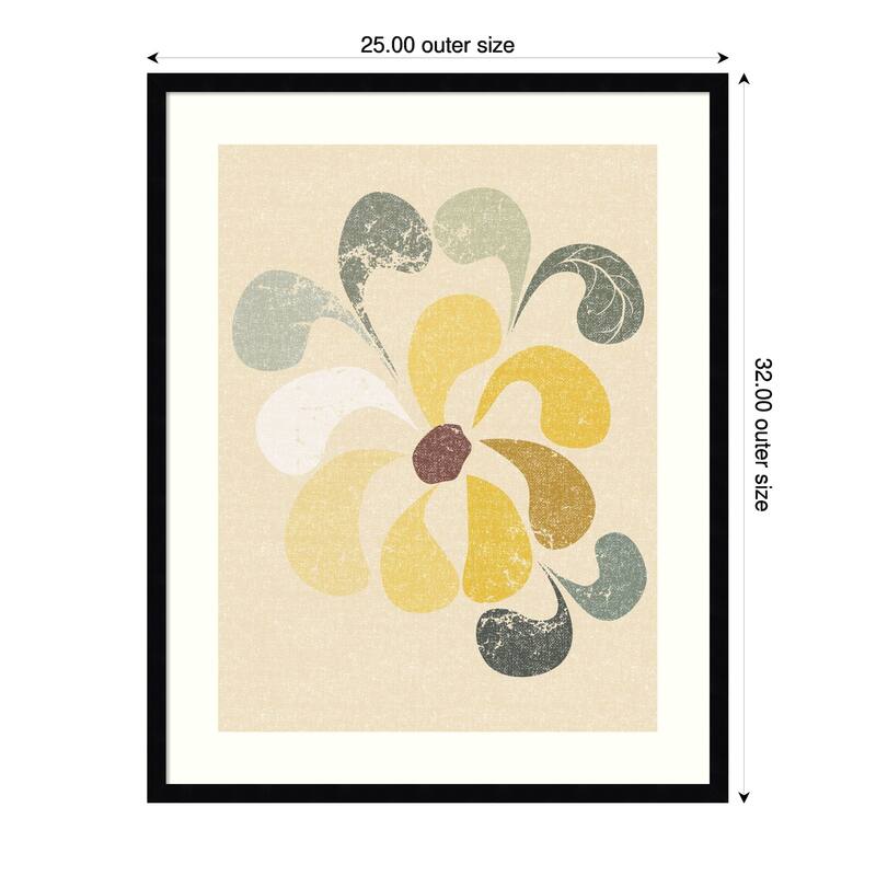 Floral Echoes of Yellow by Annick Wood Framed Wall Art Print - Svelte Noir Black - Wood - 25 x 32 in - Black