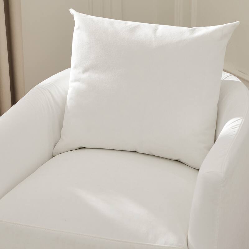 KINWELL 32" W Down Fill Upholstered Slipcovered Swivel Barrel Accent Armchair