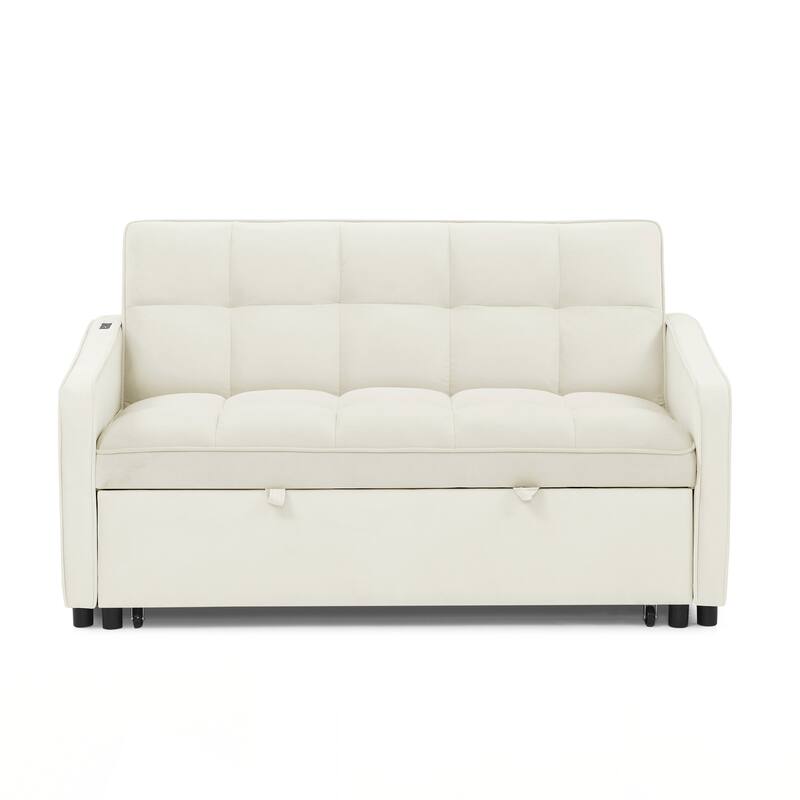 Loveseats Sofa Bed with Pull-out Bed,Adjsutable Back and Two Arm Pocket