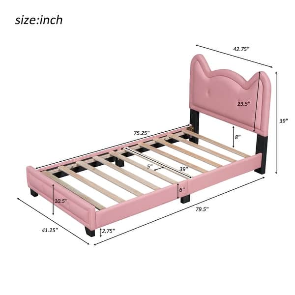dimension image slide 0 of 2, Twin Upholstered Platform Bed with Carton Ears Shaped Headboard
