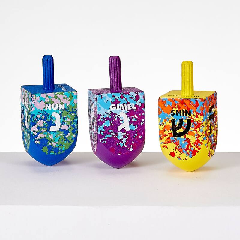 Large Splash Wooden Deidel Hanukkah Game - 2.25"