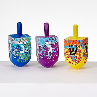 Large Splash Wooden Deidel Hanukkah Game - 2.25"