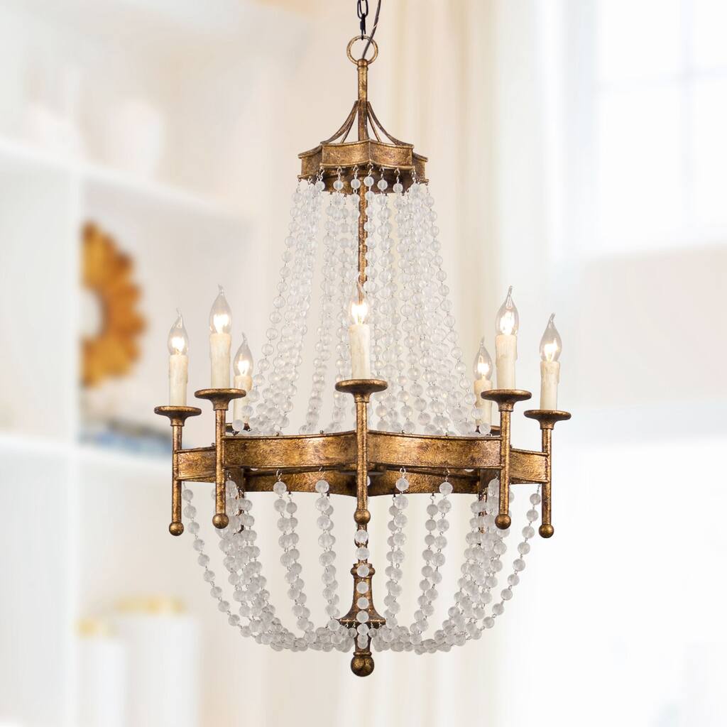 8-Light Rustic Gold Candle Style Empire Chandelier