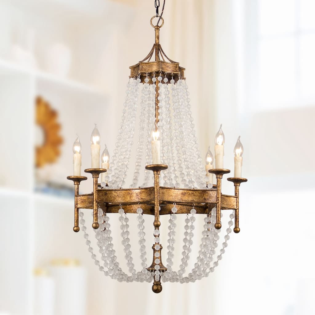 Mid-century Modern 8-Light Candle Crystal Beads Empire Chandelier - 27.6-in W x 43.3-in H