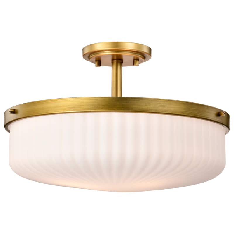 Solara Semi Flush Mount Natural Brass Finish Frosted Ribbed Glass - Natural Brass