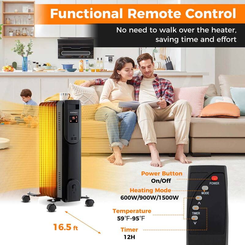 Costway Oil Radiant Heater with Adjustable Thermostat Remote Overheat - See Details