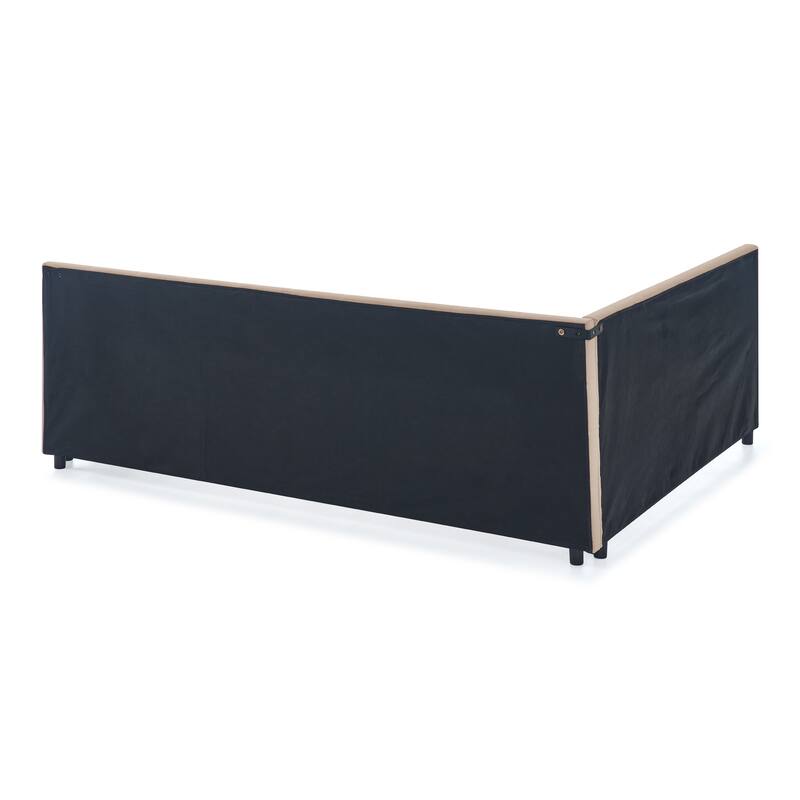 Queen Size Platform Bed with Velvet Upholstery, Armrest & Eucalyptus Frame