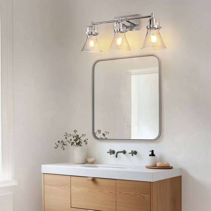 YANSUN 3-Light Vanity Light with Glass Shade Chrome Finish,E26 Modern Bathroom Fixture