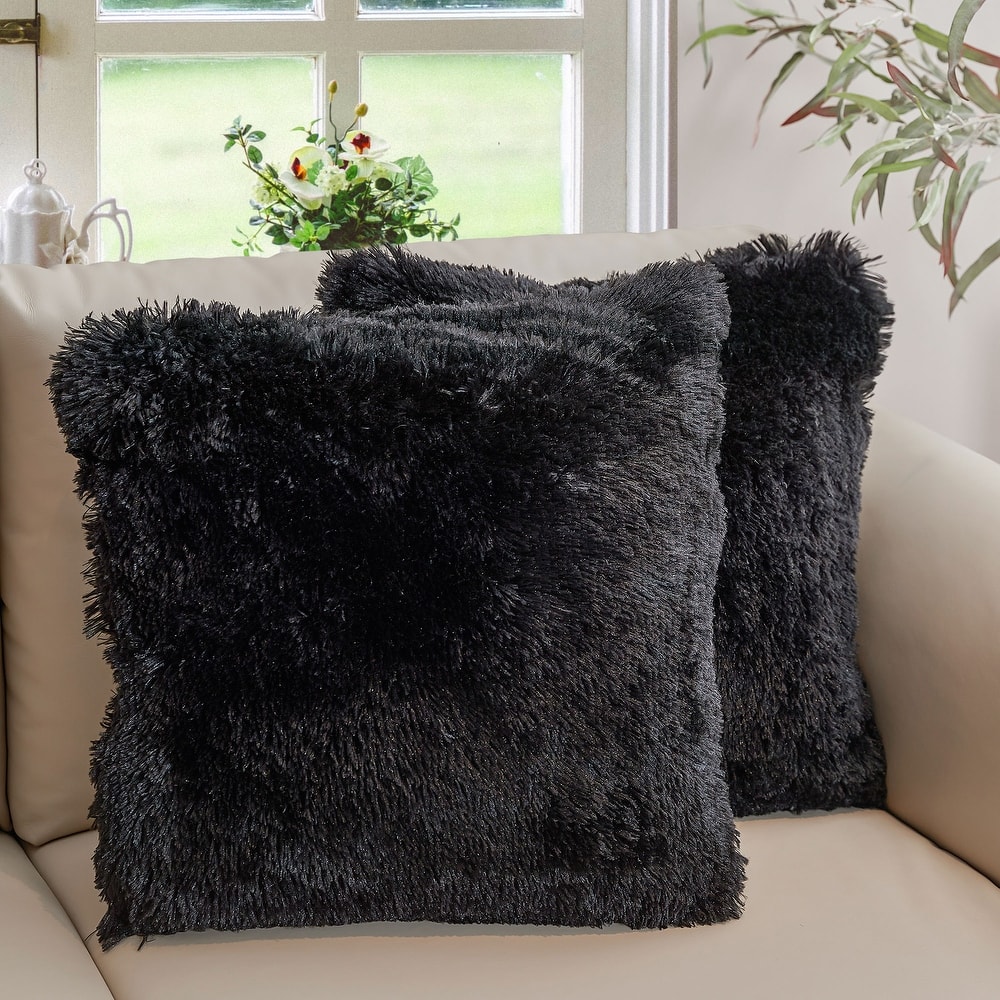 Cheer Collection Super Soft Shaggy Long Hair Throw Pillows Set of 2 Plush Accent Cushions