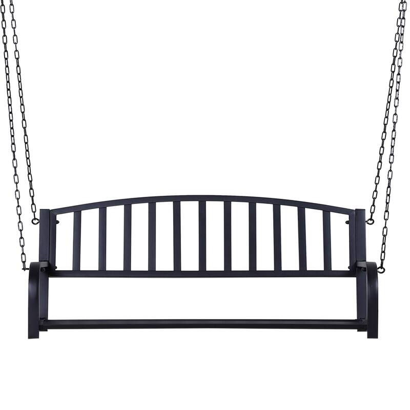 Patio 2-Person Porch Swing Bench, Outdoor Steel Swing Chair with Sturdy Chains