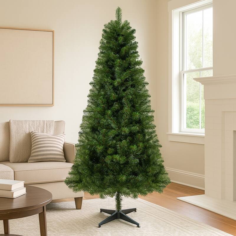 6FT Hinged Unlit Artificial Christmas Tree 582 Tips Full PVC Branches Green Plastic Stand Indoor