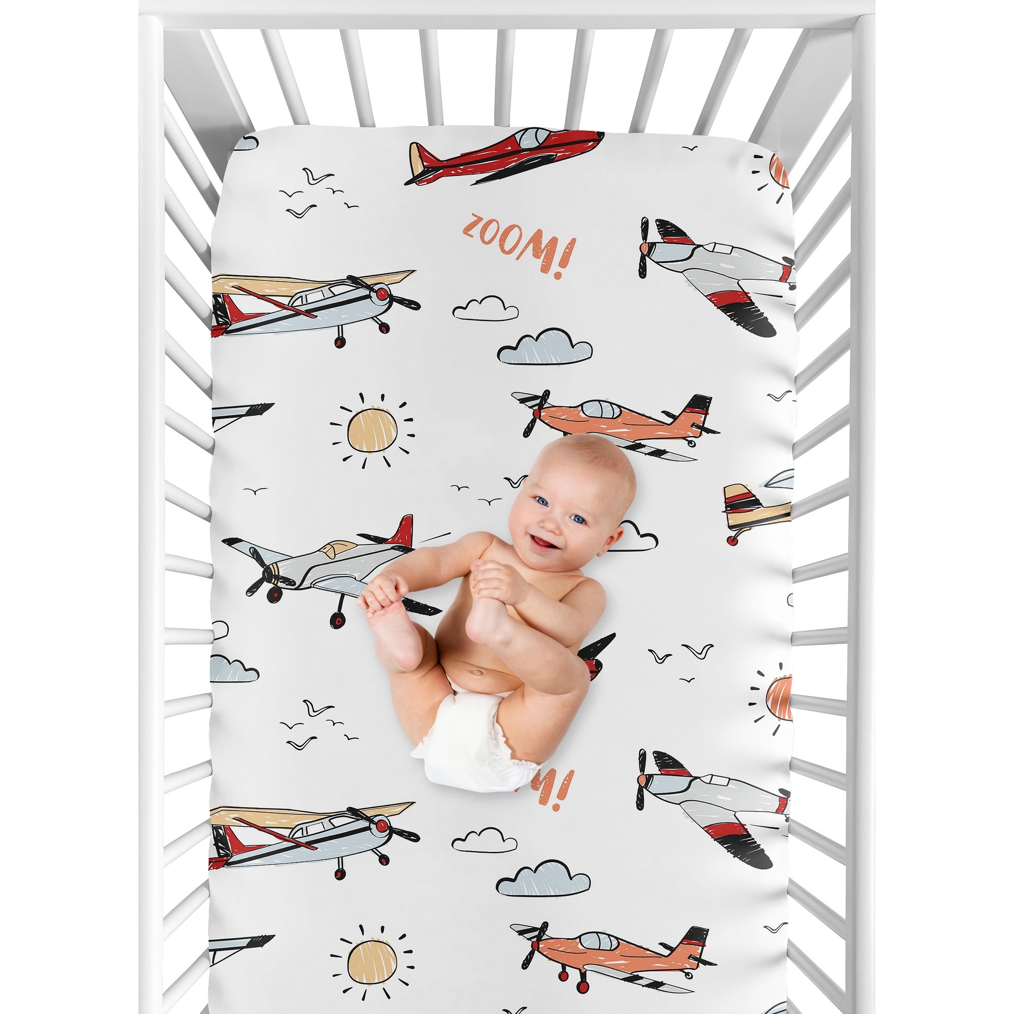 Vintage airplane crib sheet top
