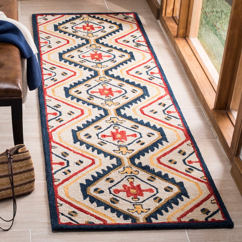 SAFAVIEH Handmade Aspen Rizumi Boho Tribal Wool Rug - 2'3" x 9' Runner - Ivory/Multi