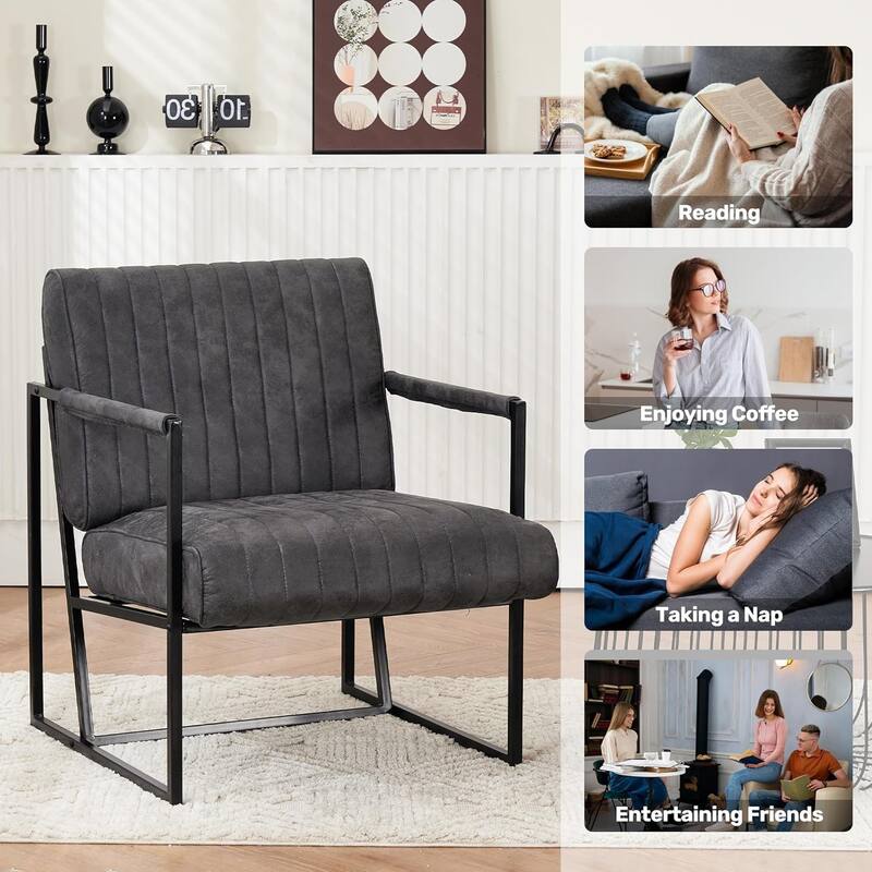 Upholstered Accent Chair with Wide Large Backrest and Thick Cushion, Reading Chair for Living Room