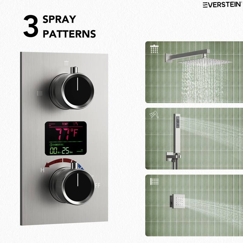 LCD Digital Display Shower System ,12" High-Pressure Rainfall Shower Head with Pressure-Balanced Valve