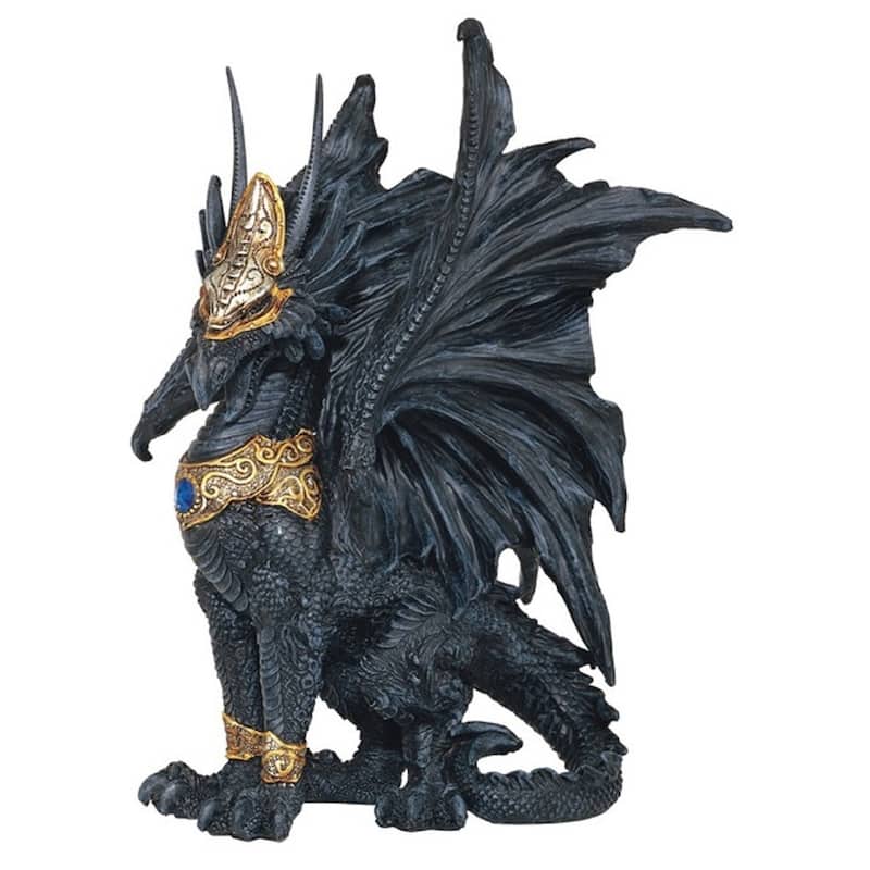 Q-Max 9.5"H Black Dragon with Golden Mask and Armor Statue Fantasy Decoration Figurine
