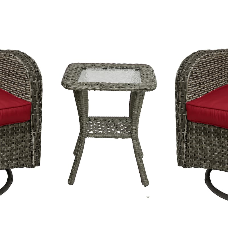 3 Piece Rattan Patio Bistro Set Outdoor Swivel Rocker Chairs
