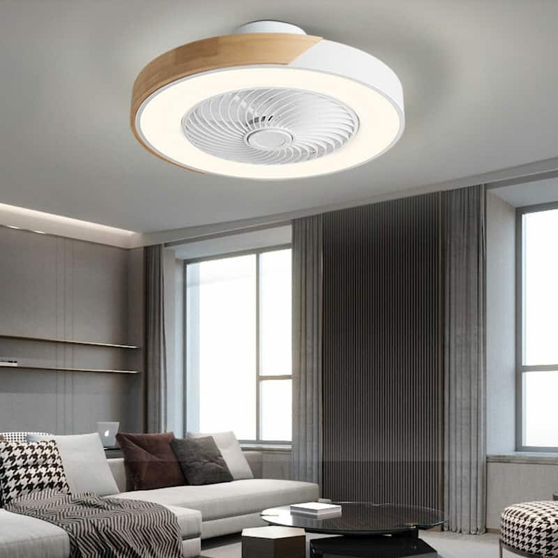 22In Enclosed Low Profile Dimmable Ceiling Fan With Light Wood/Acrylic