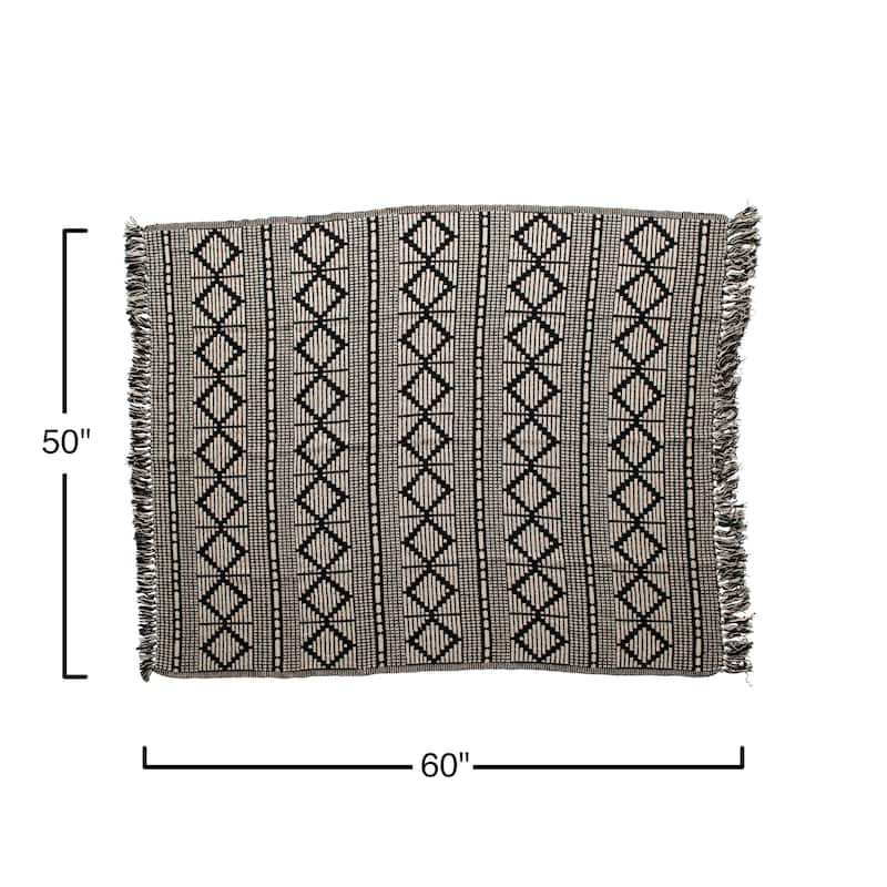 Soft Cotton Blend Throw with Diamond Pattern and Fringe