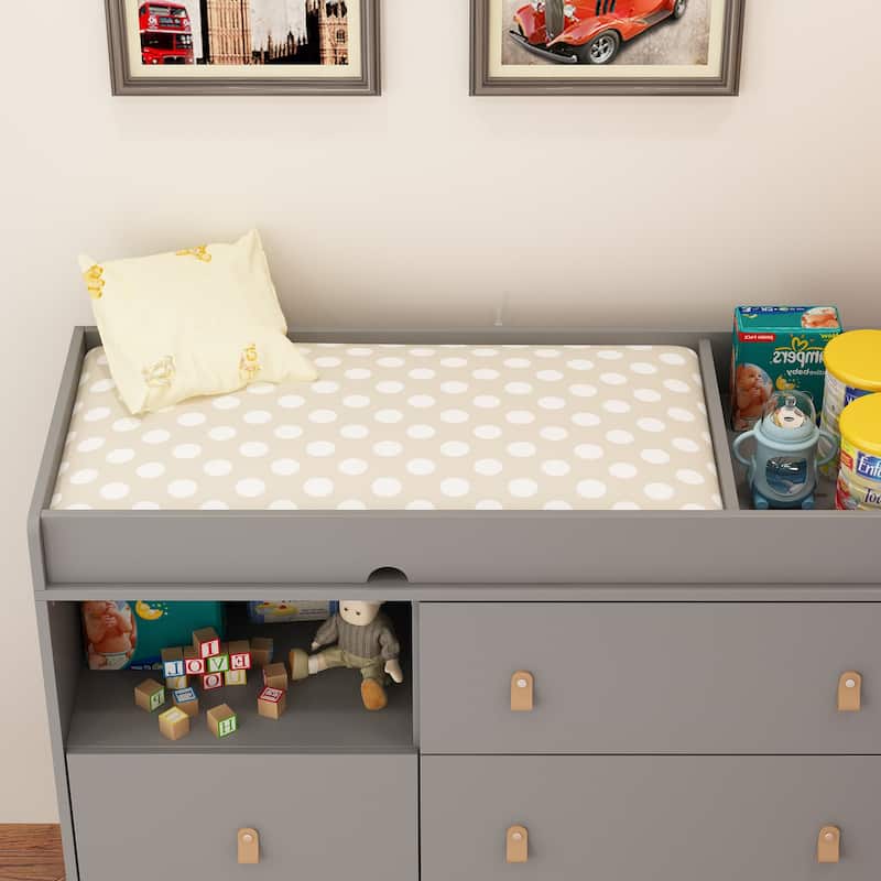 Baby Changing Table Dresser with 4 Drawers,Shelf Hidden Trash Storage On Sale Bed Bath