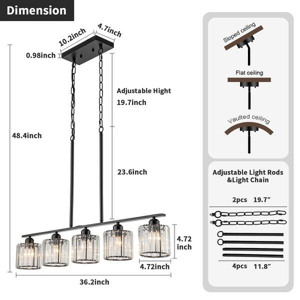 Starsky 5-Light Modern Glass Crystal Chandelier Cluster Linear Kitchen Island Light with Cylindrical Shade