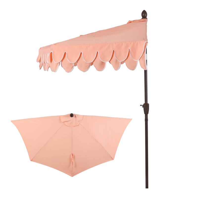 9 ft Market Patio Half Umbrella with Crank, Tilt Button and UV Protection - Coral Pink/Brown Pole