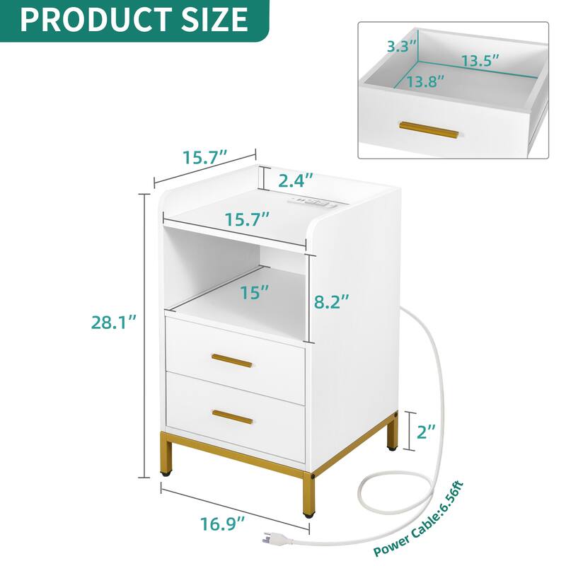 Moasis Set of 2 2-Drawers Nightstand with USB Charging Station for Bedroom Living Room