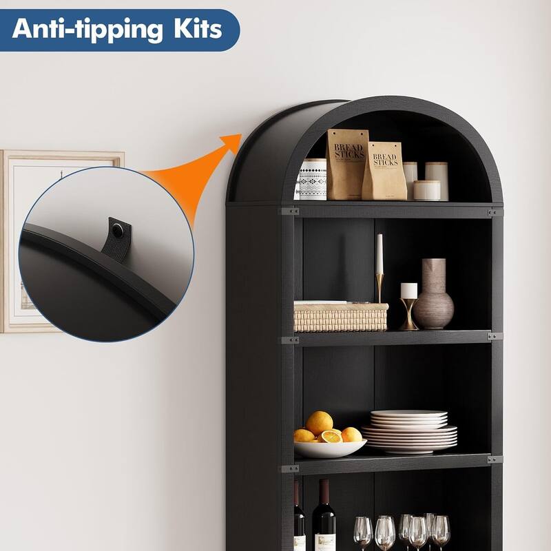 71.65" Tall Farmhouse 5-Tier Arched Bookcase, Display Storage Shelf - N/A