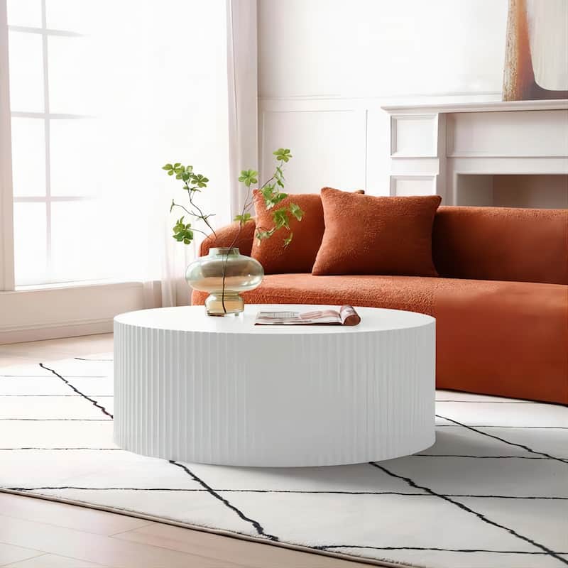 Large Contemporary Round Coffee Table with Handcrafted Relief, φ35.43inch