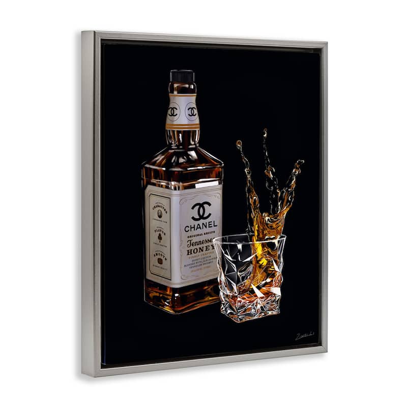 Stupell Splashing Liqueur Glam Whiskey Bottle Floating Framed Canvas Wall Art, Design by Ziwei Li
