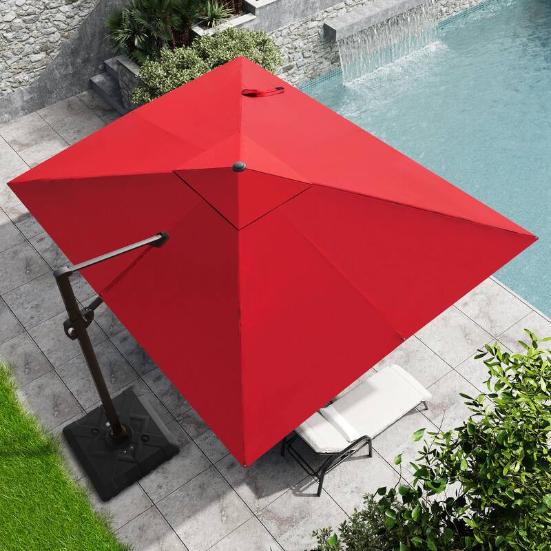 9 x 11 ft Patio Cantilever Offset Umbrella 360-degree Rotation with Base