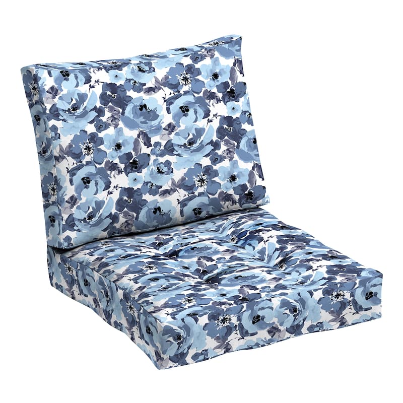 ARDEN Outdoor Plush Modern Tufted Blowfill Deep Seat Set, 24 x 24 - Blue Garden Floral