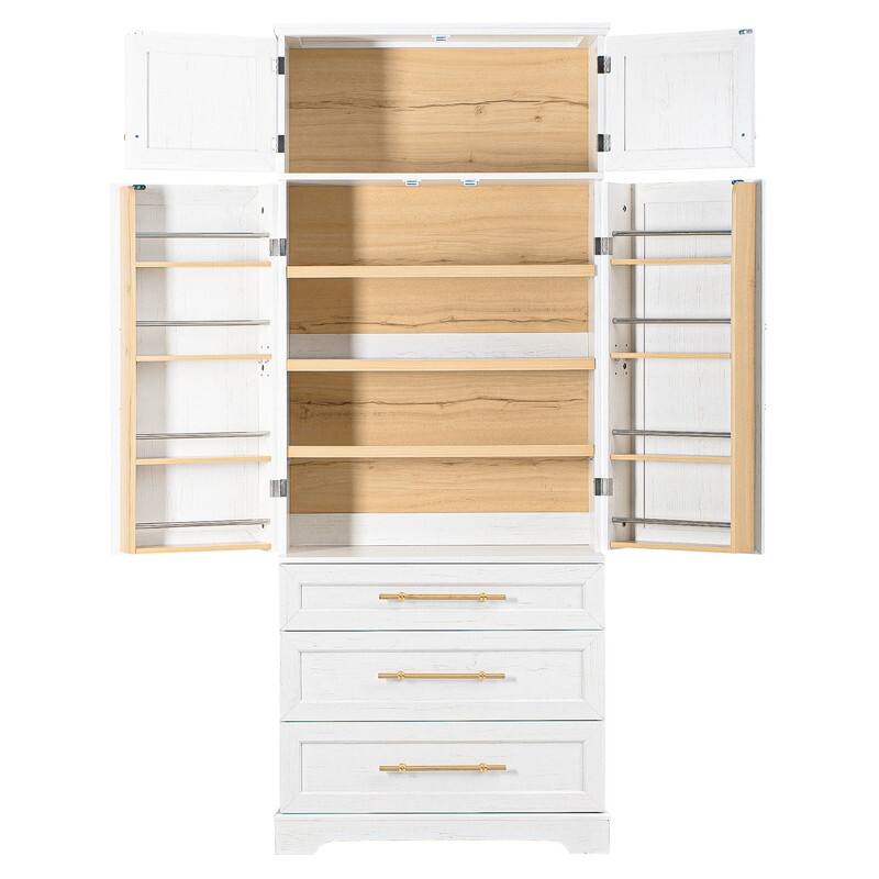 Farmhouse 78.2" Kitchen Pantry Cabinet with 4 Doors, 3 Adjustable Shelves and 3 Drawers