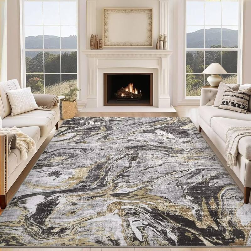 Modern Abstract Area Rug Washable Non-Slip Low Pile Rugs for Living Room Bedroom - 10'x13' - Gray