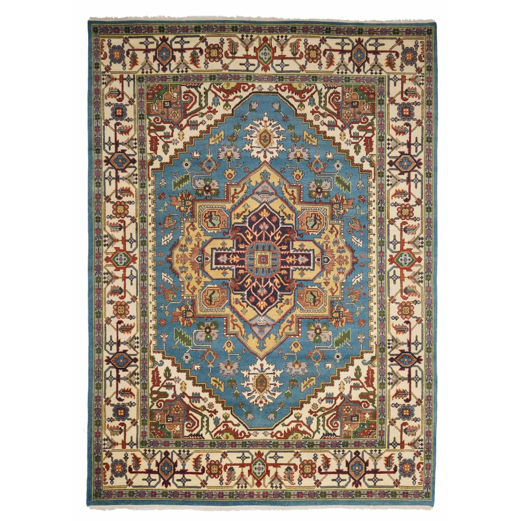 ECARPETGALLERY Hand-knotted Serapi Heritage Light Denim Blue Wool Rug - 8'9 x 11'11