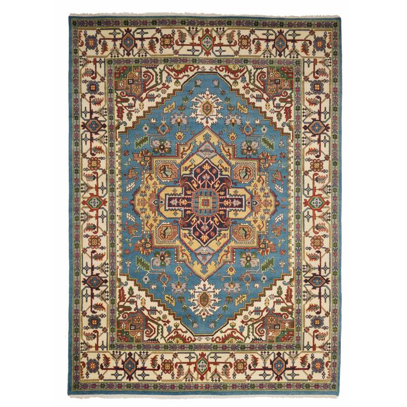 ECARPETGALLERY Hand-knotted Serapi Heritage Light Denim Blue Wool Rug - 8'9 x 11'11