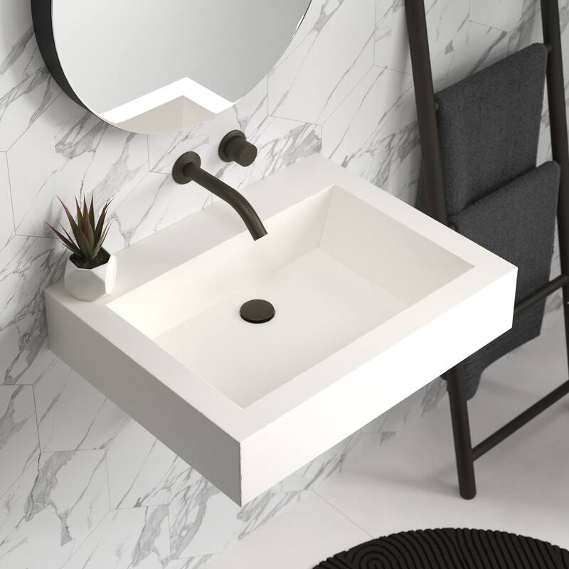Natoma 24" Wall-Mounted Concrete Rectangular Bathroom Sink - Single Faucet Hole - Pearl - No Faucet Hole