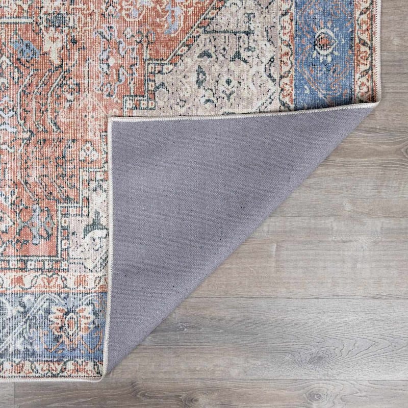 Hauteloom Rosman Hallway, Kitchen Machine Washable Runner Rug - Beige, Black, Blue - 2'7" x 14'